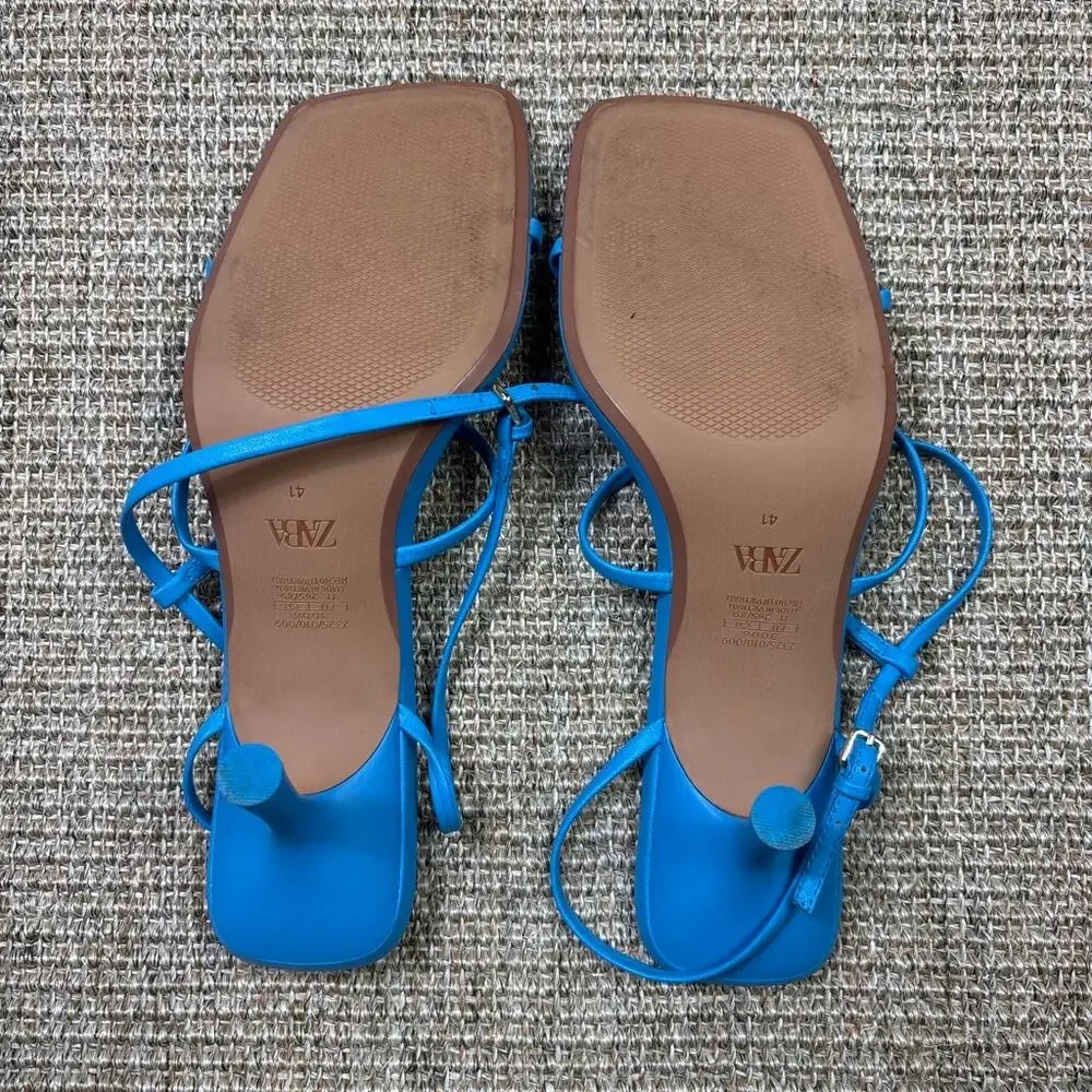 👡💙 Zara Strappy Square Toe Sandals | EU 41 / US 10 | Electric Blue - Picture 5 of 5